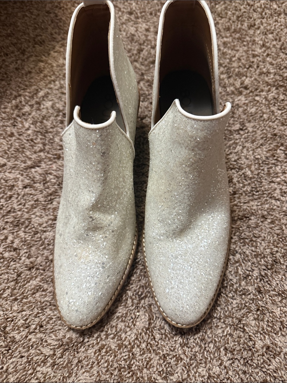 Women's Glitter Ankle Boots in Ivory Cream, 9